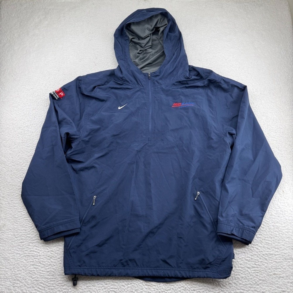 Nike Big East Conference Windbreaker Mens Large Blue Hoodie 1/4 Zip Vented NCAA